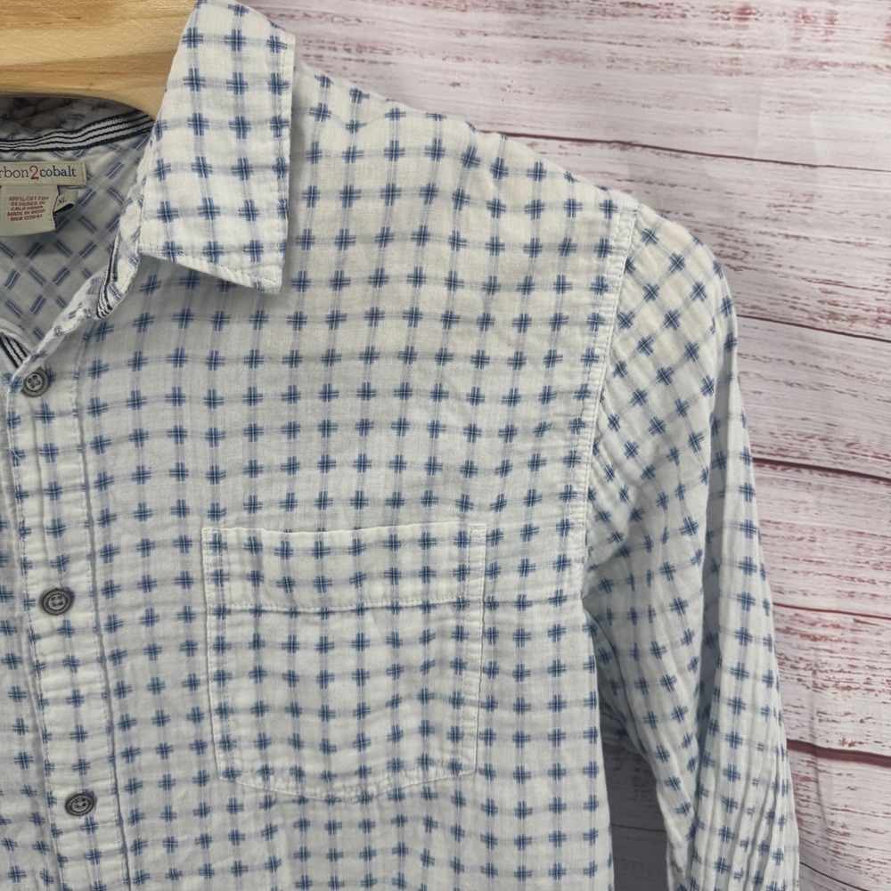 Carbon 2 Cobalt Shirt Mens XL White Blue Geometric Grid Cotton Button Down - Picture 3 of 10
